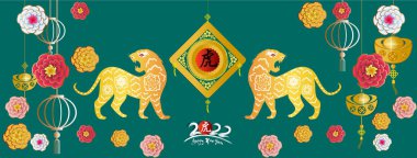 Mutlu Çin Yeni Yılı 2022 - Kaplan yılı. Ay Yeni Yıl afişi tasarım şablonu.