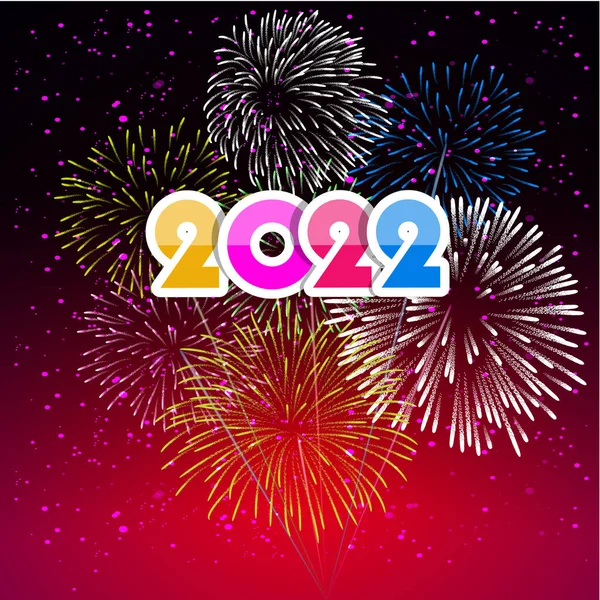 Happy New Year 2022 Fireworks Bursting Backgrounds Merry Christmas Festive — Stock Vector