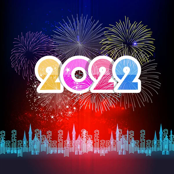 Happy New Year 2022 Fireworks Bursting Backgrounds Merry Christmas Festive — Stock Vector