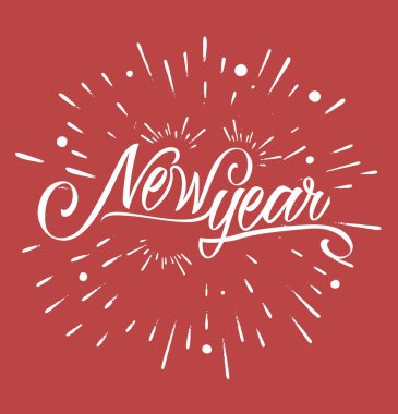 Yeni yıl tebrik kartın kutlu olsun. Harf Kompozisyonu ve Patlamasıyla Holiday Vector Illustration. Klasik festival etiketi