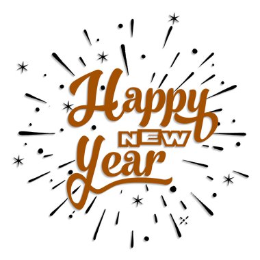 Yeni yıl tebrik kartın kutlu olsun. Harf Kompozisyonu ve Patlamasıyla Holiday Vector Illustration. Klasik festival etiketi