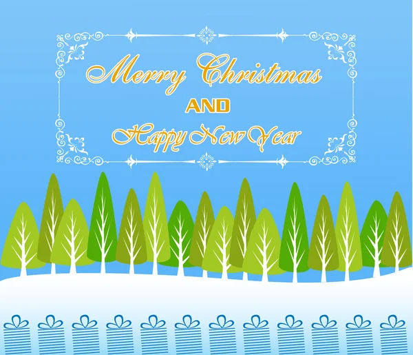 Tarjeta de Navidad Vintage con árbol y adornos, tarjeta de Navidad — Vector de stock