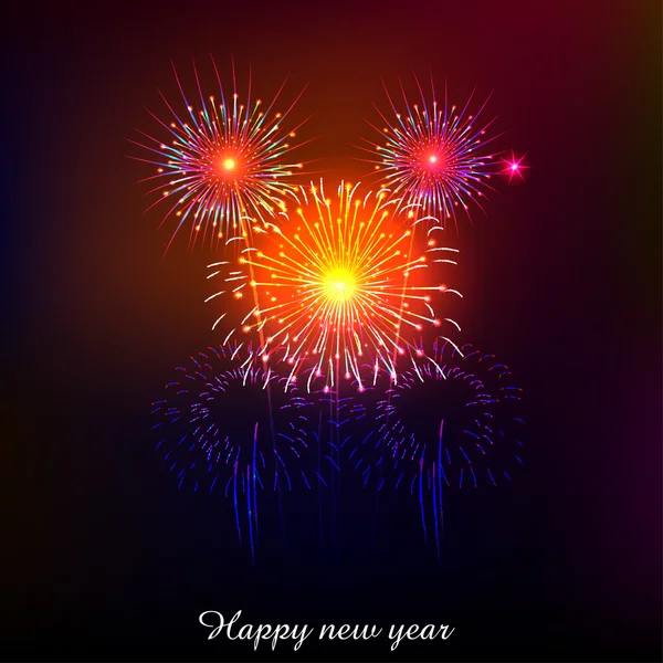 Bonne année avec illustration vectorielle de fond de feux d'artifice — Image vectorielle