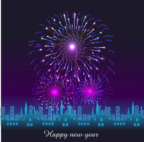 Feliz Ano Novo com fogos de artifício fundo ilustração vetorial — Vetor de Stock