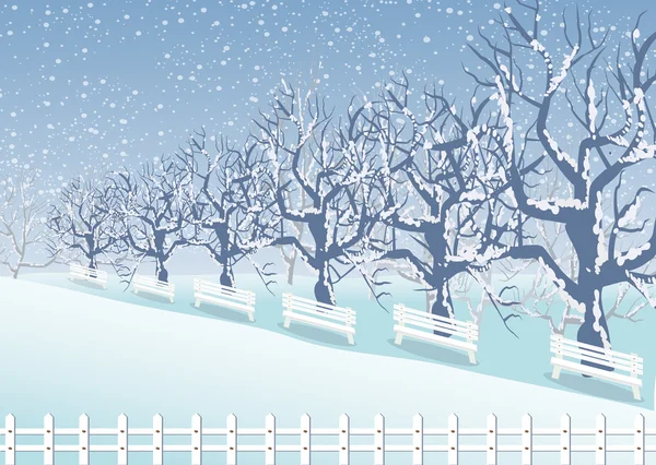 Зимний пейзаж с зимним деревом — стоковый вектор