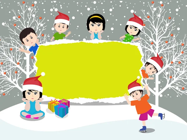 Merry christmas with happy kids — Stock Vector