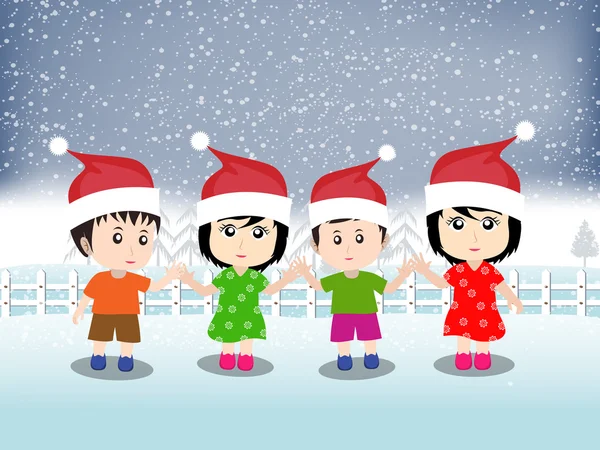 Joyeux Noël avec des enfants heureux — Image vectorielle