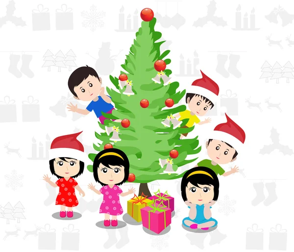 Merry christmas with happy kids — Stock Vector