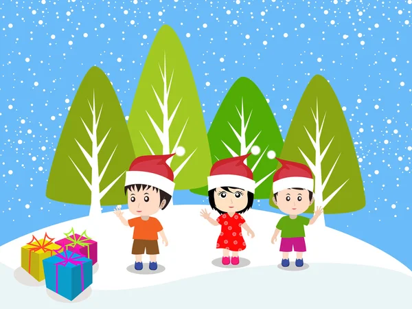 Merry christmas with happy kids — Stock Vector