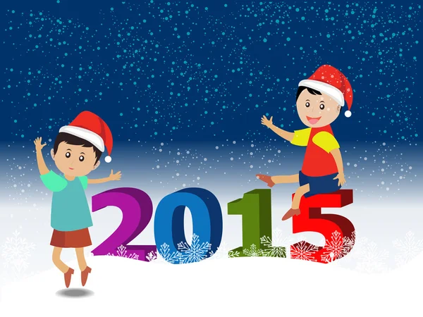 Merry christmas and Happy new year 2015 with happy children — Stock Vector