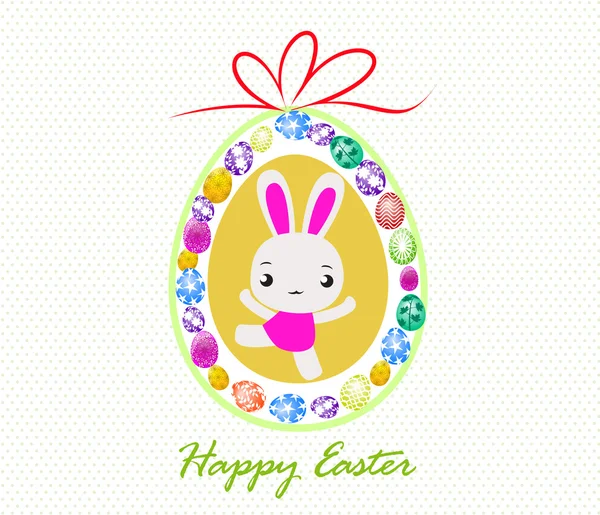 Feliz tarjeta de Pascua con huevos y conejos — Vector de stock