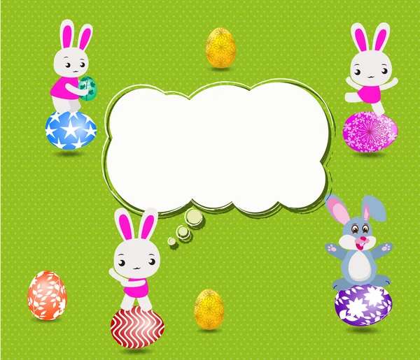Gelukkig Paaskaart met eieren en konijnen — Stockvector