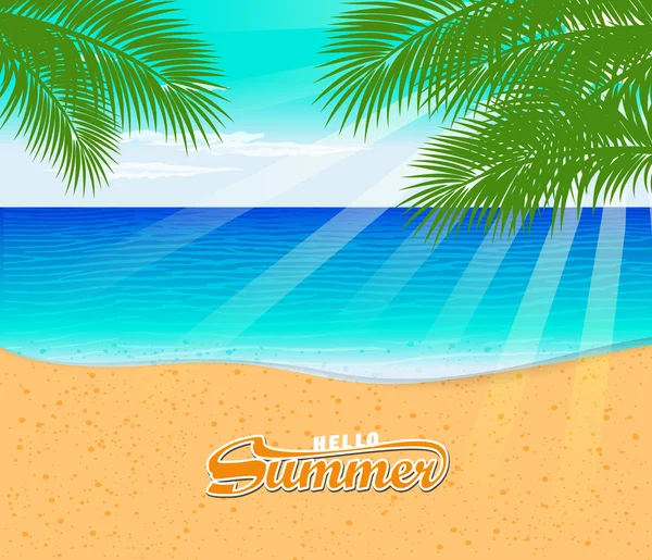 Playa tropical con palmeras vector ilustración — Vector de stock