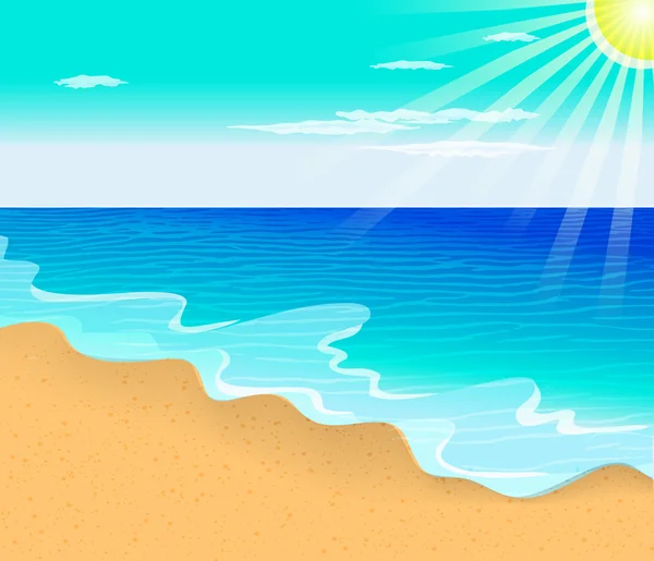 Praia tropical com ilustração vetorial de palmeiras — Vetor de Stock
