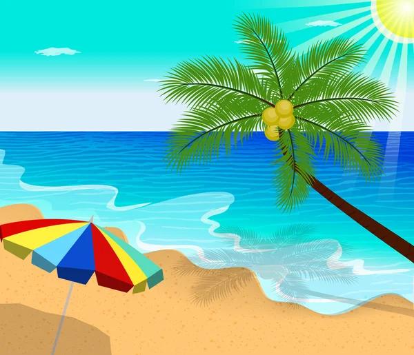 Playa tropical con palmeras vector ilustración — Vector de stock