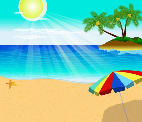 Playa tropical con palmeras vector ilustración — Vector de stock