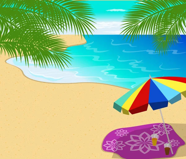 Tropická pláž s palmami vektorové ilustrace — Stockový vektor