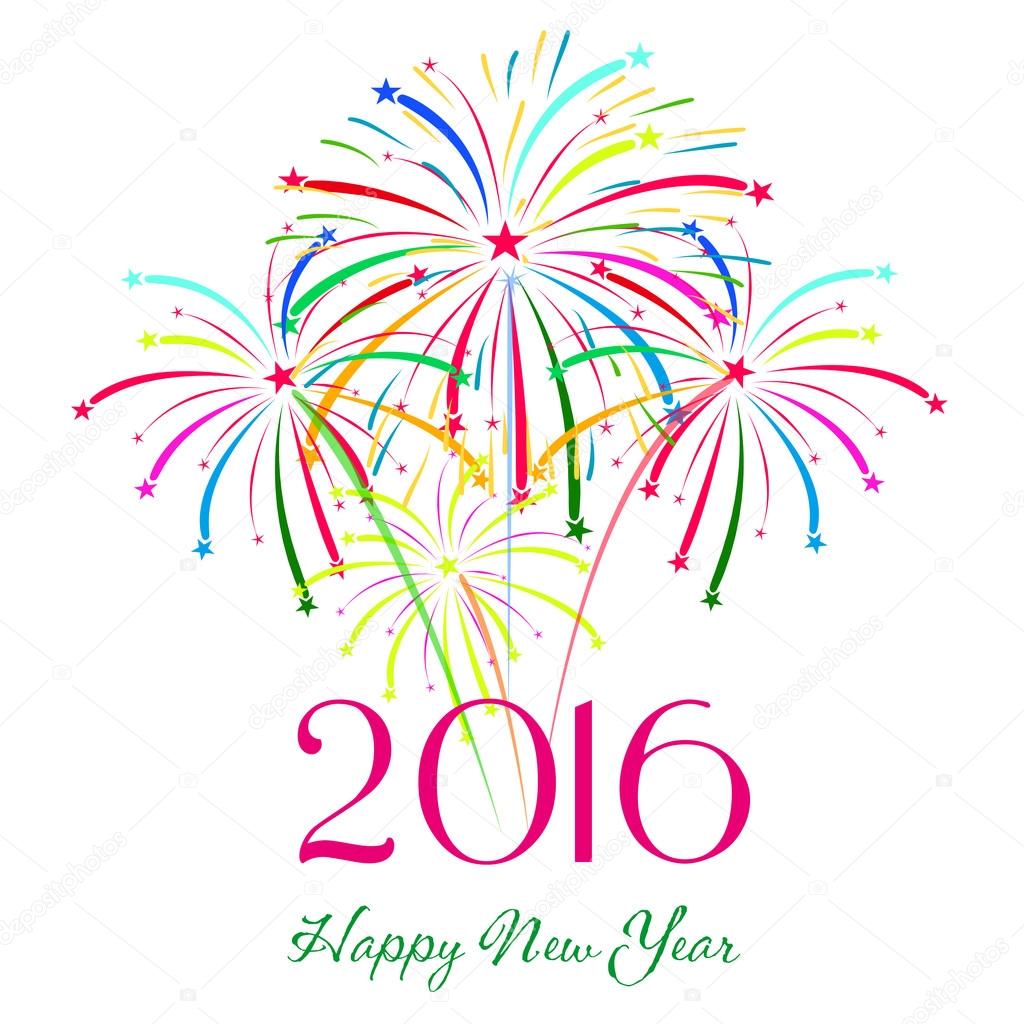 Happy new year fireworks 2016 holiday background design