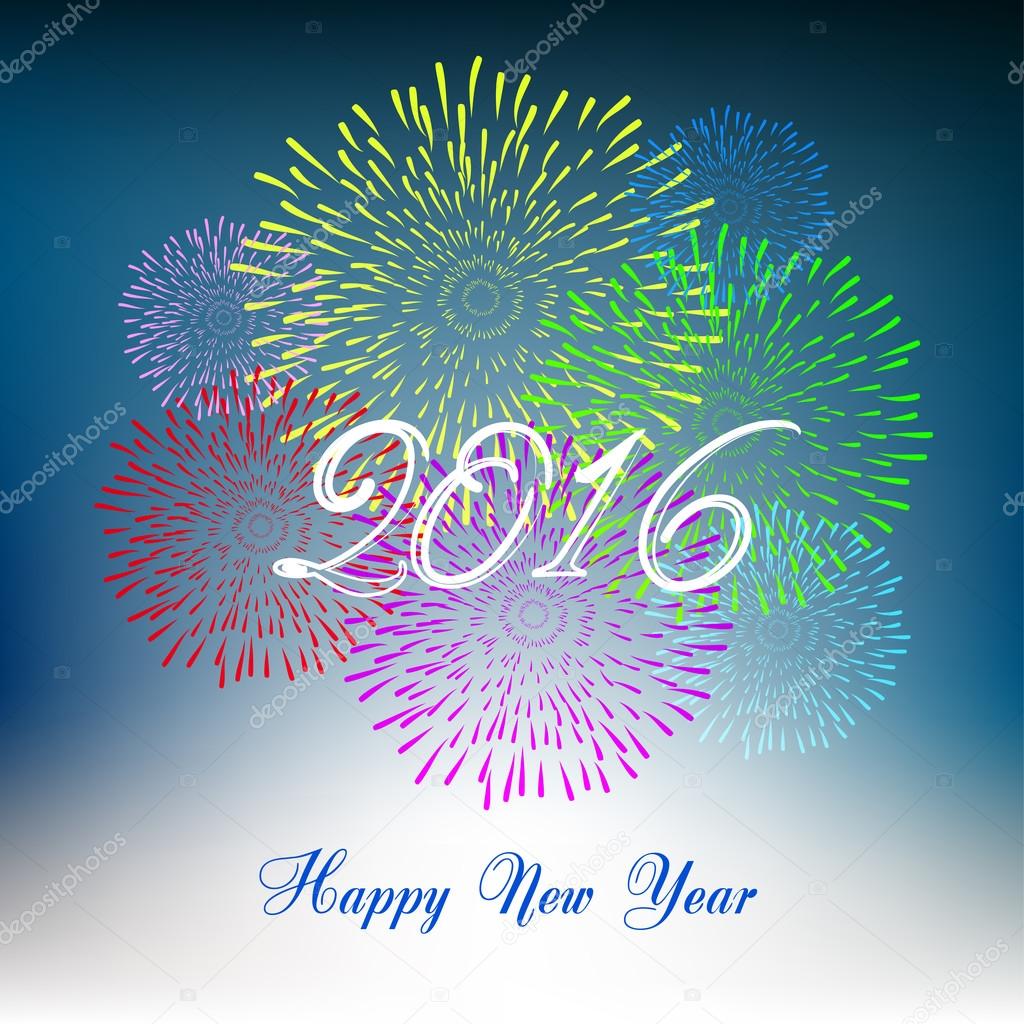 Happy new year fireworks 2016 holiday background design