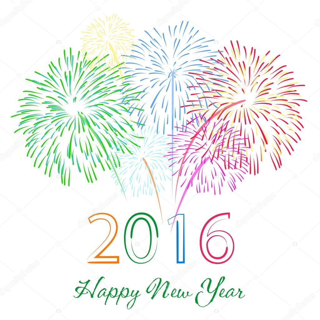 Happy new year fireworks 2016 holiday background design