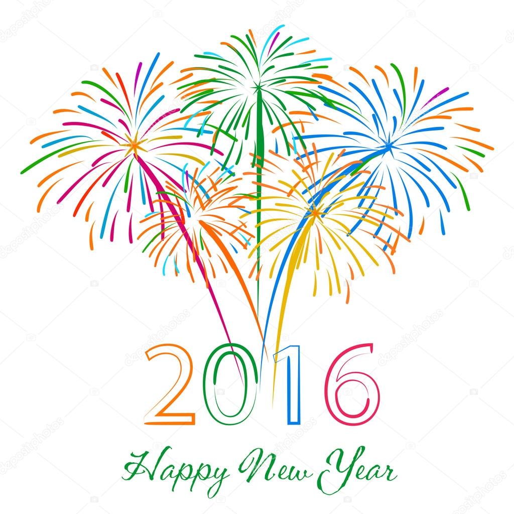 Happy new year fireworks 2016 holiday background design