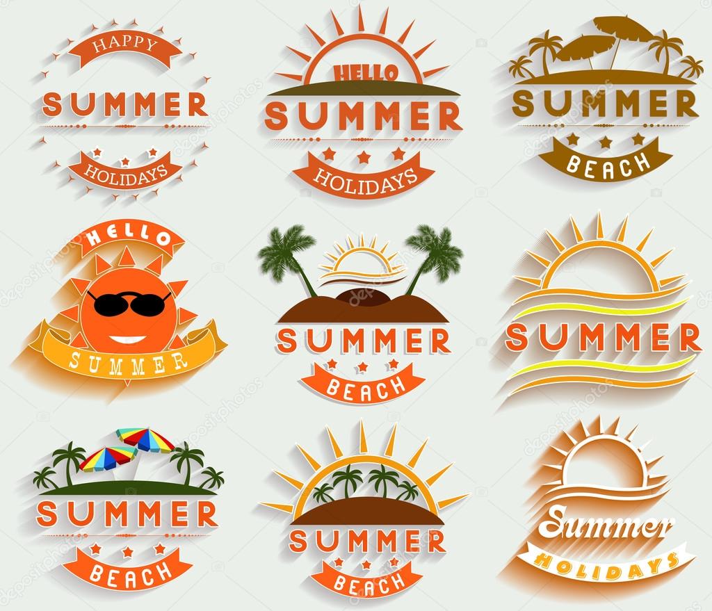 Retro summer holidays  labels and signs Vector illustration design elements.