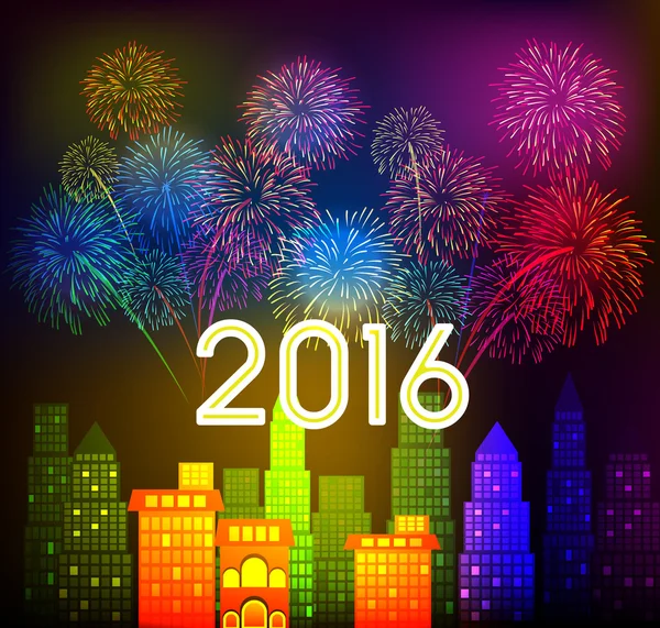 Πυροτεχνήματα το νέο έτους πάνω από την πόλη — Διανυσματικό Αρχείο