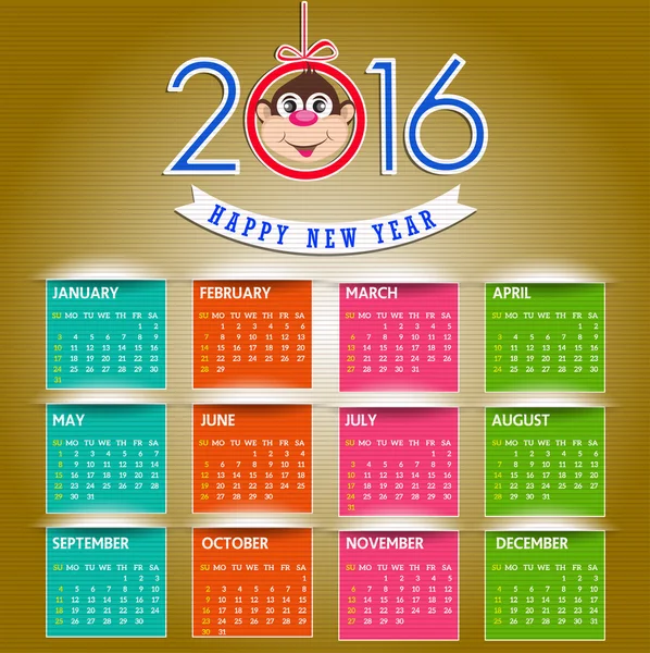 カレンダー 2016年幸福な新しい年のベクトル図 — ストックベクタ