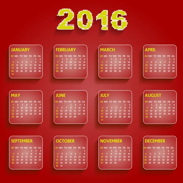 Calendario 2016 felice anno nuovo vettoriale illustrazione — Vettoriale Stock