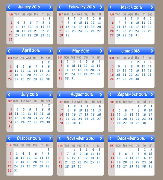 Calendario 2016 feliz año nuevo vector ilustración — Archivo Imágenes Vectoriales