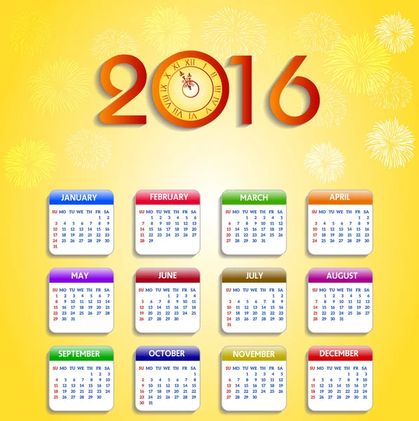 Calendário 2016 feliz ano novo vetor ilustração — Vetor de Stock