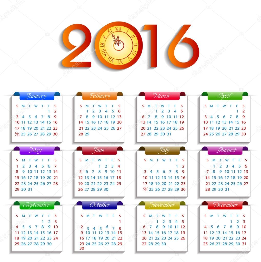 Calendar 2016 happy new year vector illustration