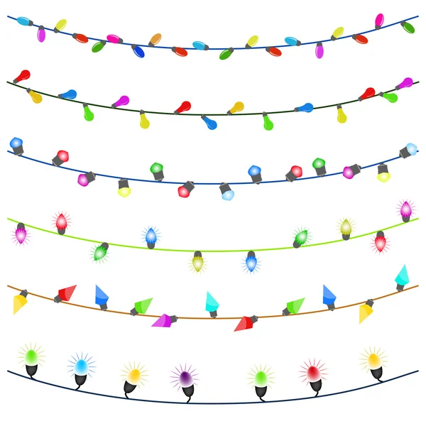 Feliz Navidad con brillantes luces de Navidad de colores — Vector de stock