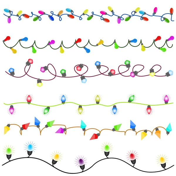 Feliz Navidad con brillantes luces de Navidad de colores — Vector de stock