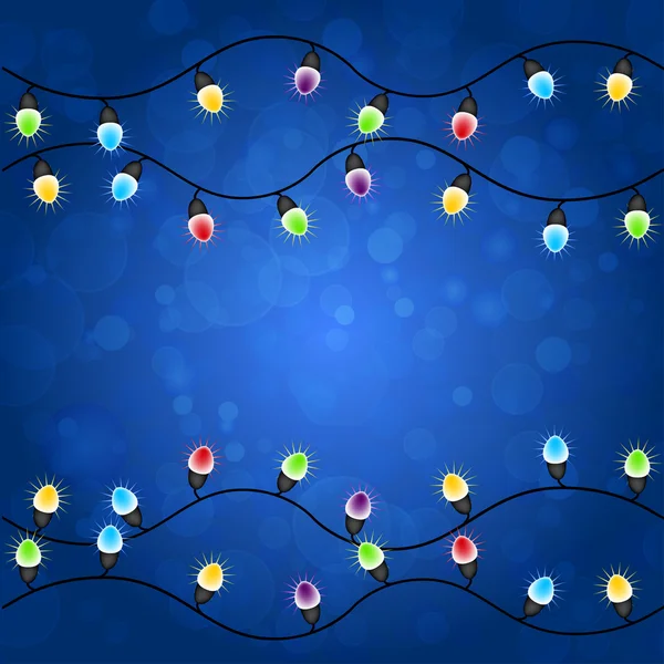 Feliz Navidad con brillantes luces de Navidad de colores — Vector de stock