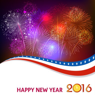 Happy New Year 2016 with fireworks background clipart