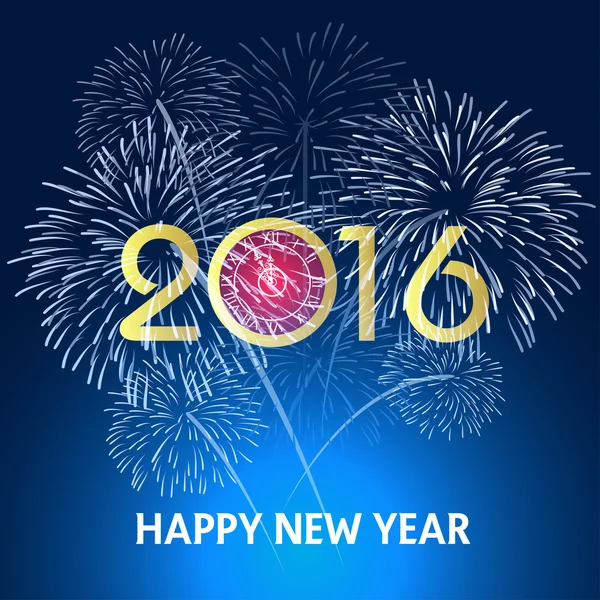Feliz Año Nuevo 2016 con fondo de fuegos artificiales — Vector de stock
