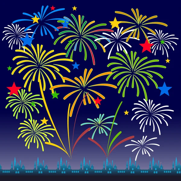 Spettacolo di fuochi d'artificio durante Anno nuovo e tutta l'illustrazione di vettore di celebrazione — Vettoriale Stock