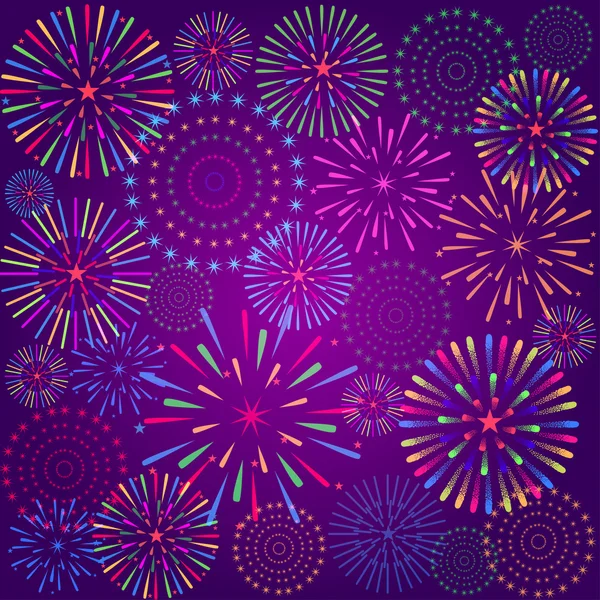 Показ фейерверков на Новый год и все праздничные векторные иллюстрации Лицензионные Стоковые Иллюстрации