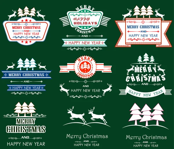 Frohe Weihnachten mit Vintage Etiketten Vektor Illustration — Stockvektor