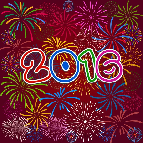 Feliz Año Nuevo 2016 con fondo de fuegos artificiales — Vector de stock