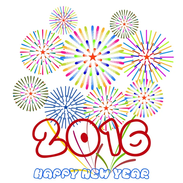 Felice anno nuovo 2016 con sfondo fuochi d'artificio — Vettoriale Stock