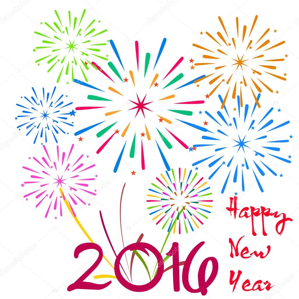 Happy New Year 2016 with fireworks background