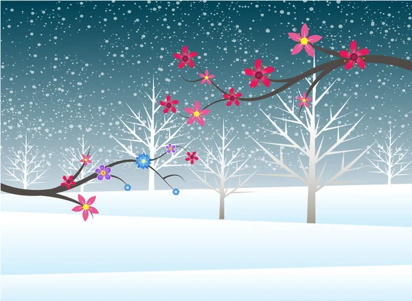 Holiday winter christmas  landscape background with tree — Stock Vector