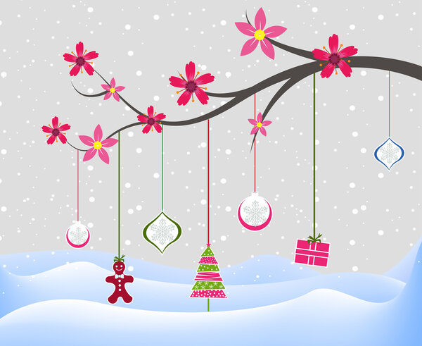 Holiday winter christmas  landscape background with tree