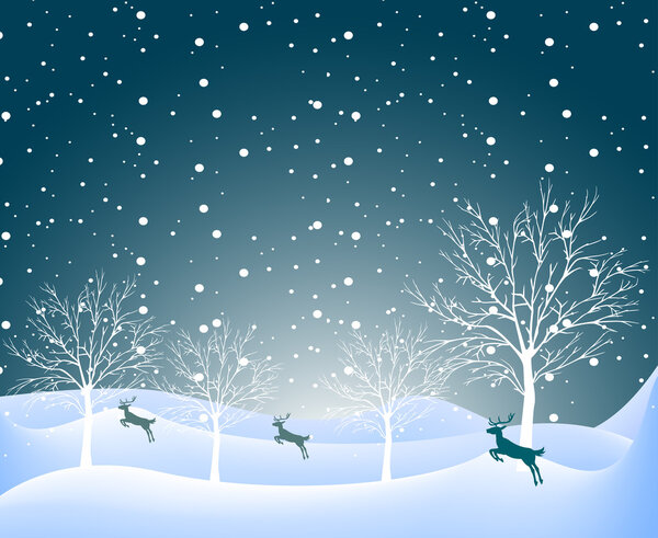 Holiday winter christmas  landscape background with tree