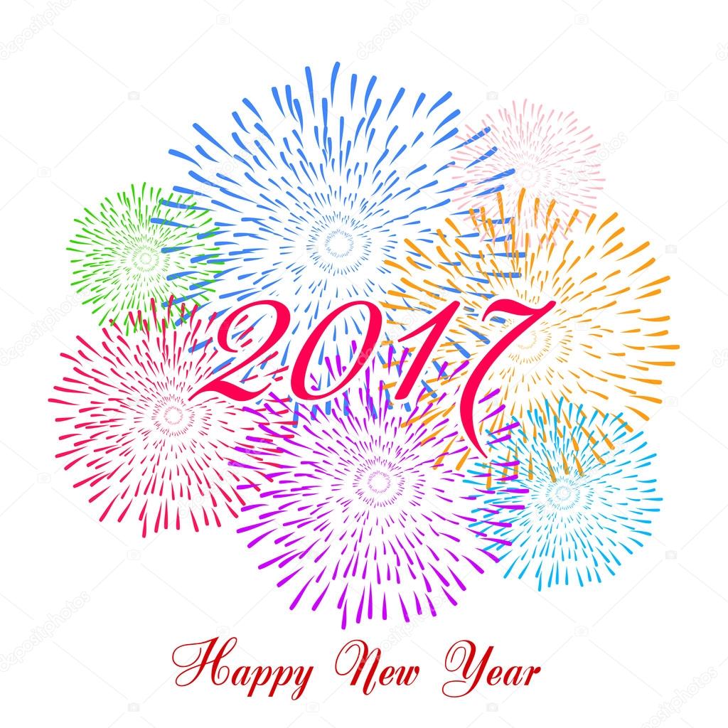 Happy new year fireworks 2017 holiday background design