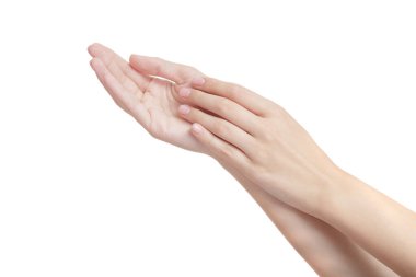 Güzel kadın elleri beyaz arka planda izole..