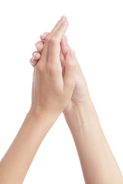 Beyaz arka planda izole edilmiş güzel kadın elleri. Spa bakım konsepti