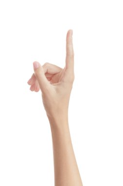 Beyaz arkaplan işaret parmağında el izole edildi